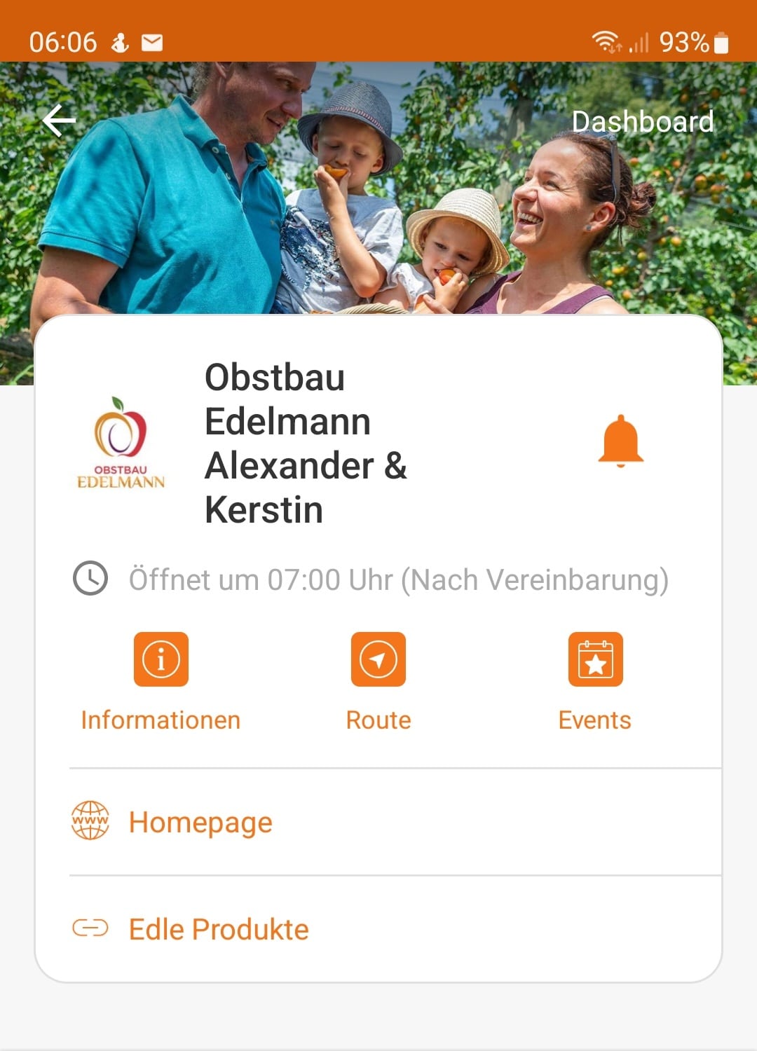Screenshot Cities App, Eintrag Obstbau Edelmann